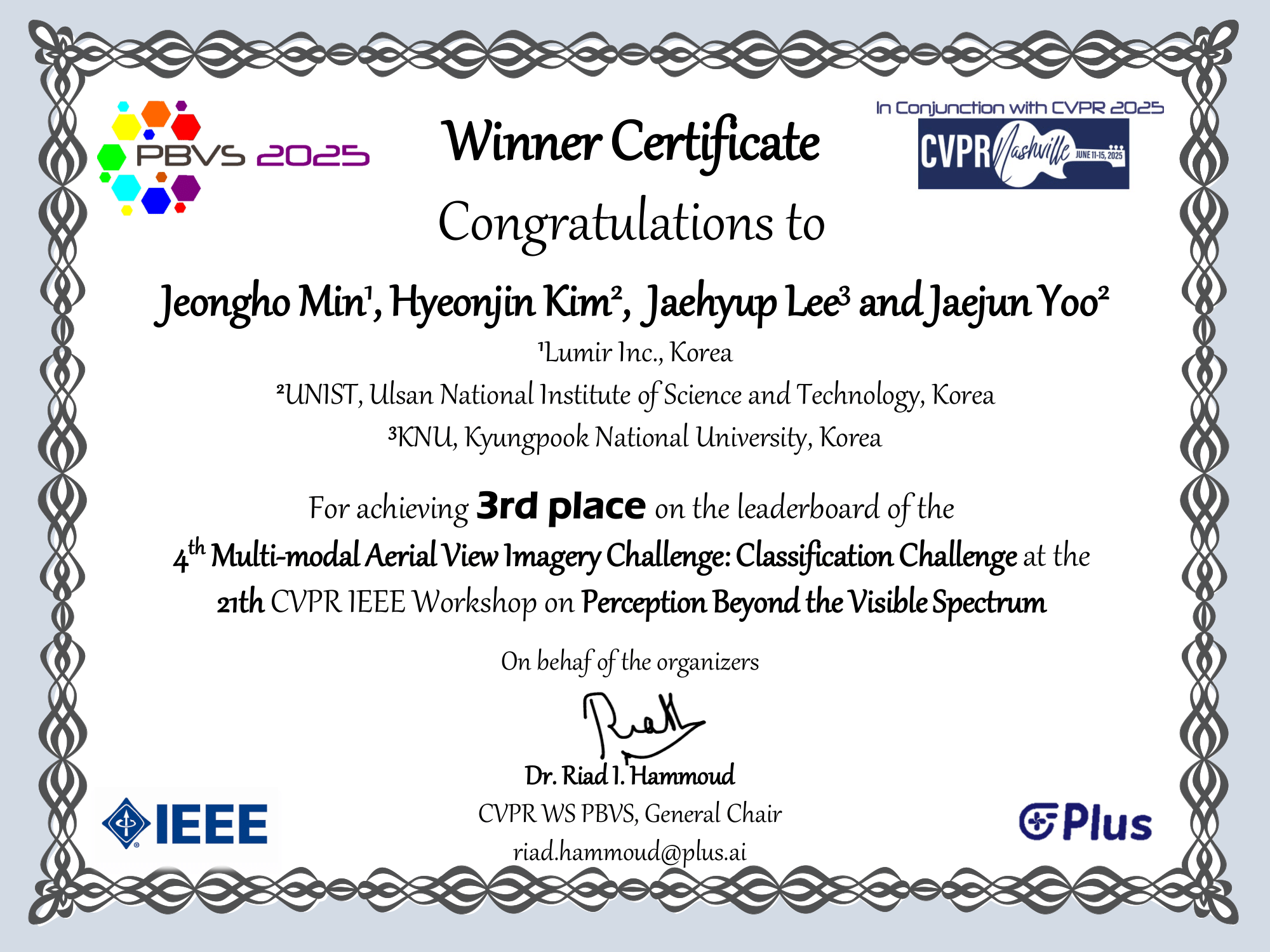 PBVS 2025 Award Certificate